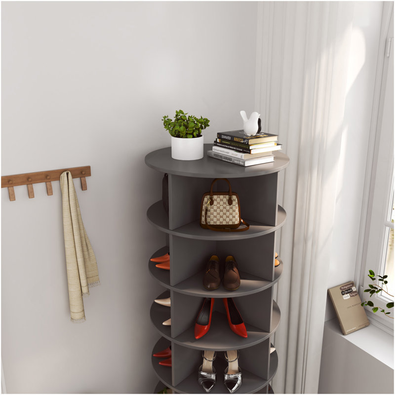 Grey 360 Rotating Shoe Cabinet 6 Layers, Gray