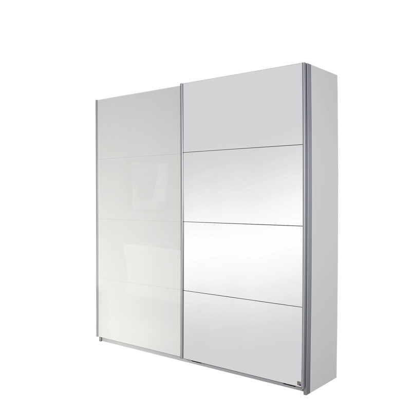 Minosa 2 Door Sliding Wardrobe, 197cm H x 181cm W x 48cm D, Basic: 7 shelves, 1 clothes rail (pull-out clothes