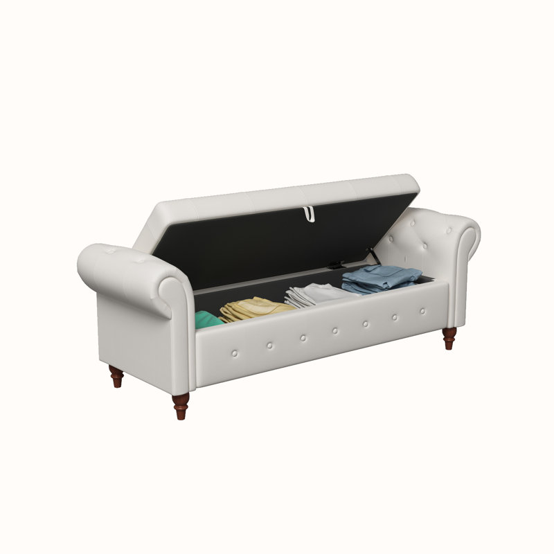 Alleisha Fabric Upholstered Storage Bench, Beige