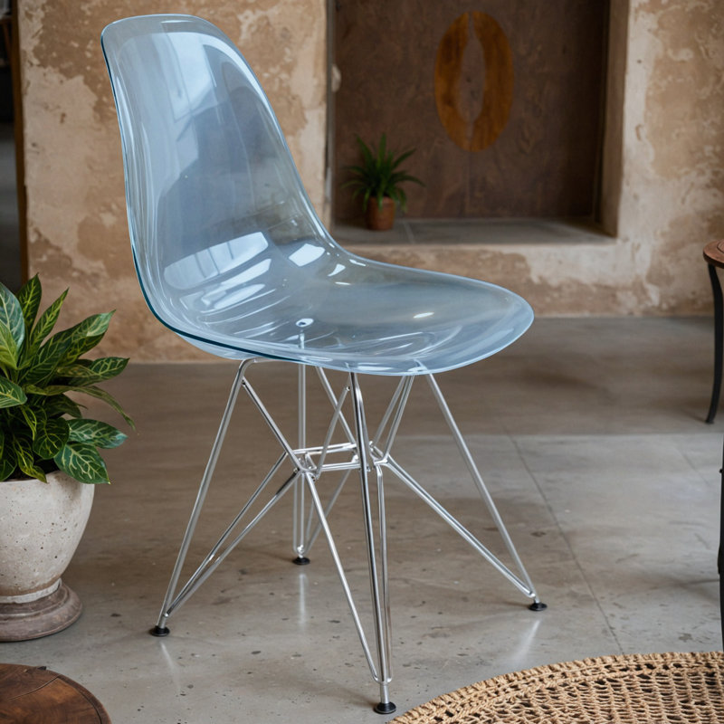 Chaise de salle à manger Northfleet, Simple, Chrome chrome, Bleu transparent