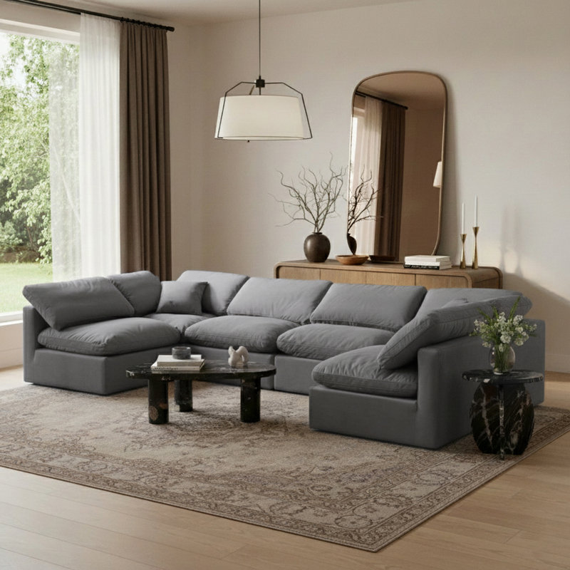 Canapé modulaire en velours 6 pièces Hinami, Velours gris