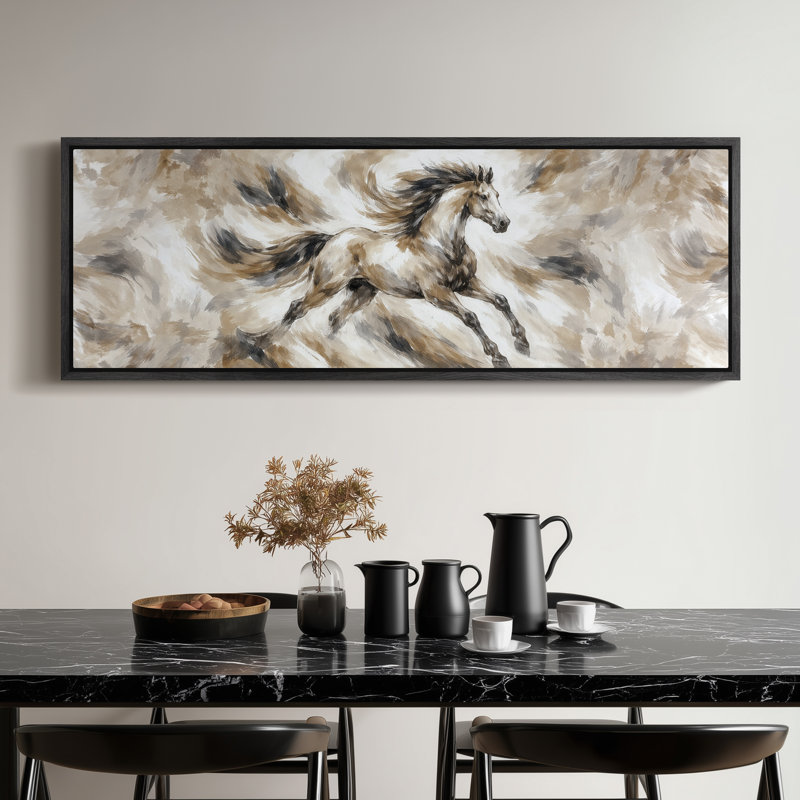 Très grand cheval de course neutre, reproduction d'art abstraite, art mural, H 20 po x l 60 po, Noir