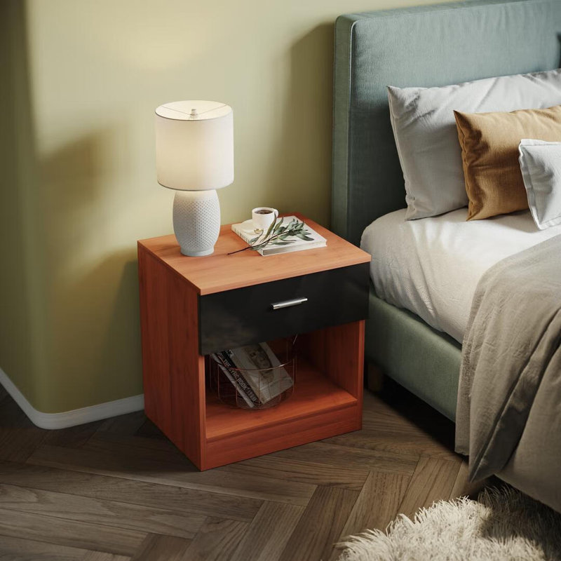 Shovonne Bedside Table, Black/Walnut
