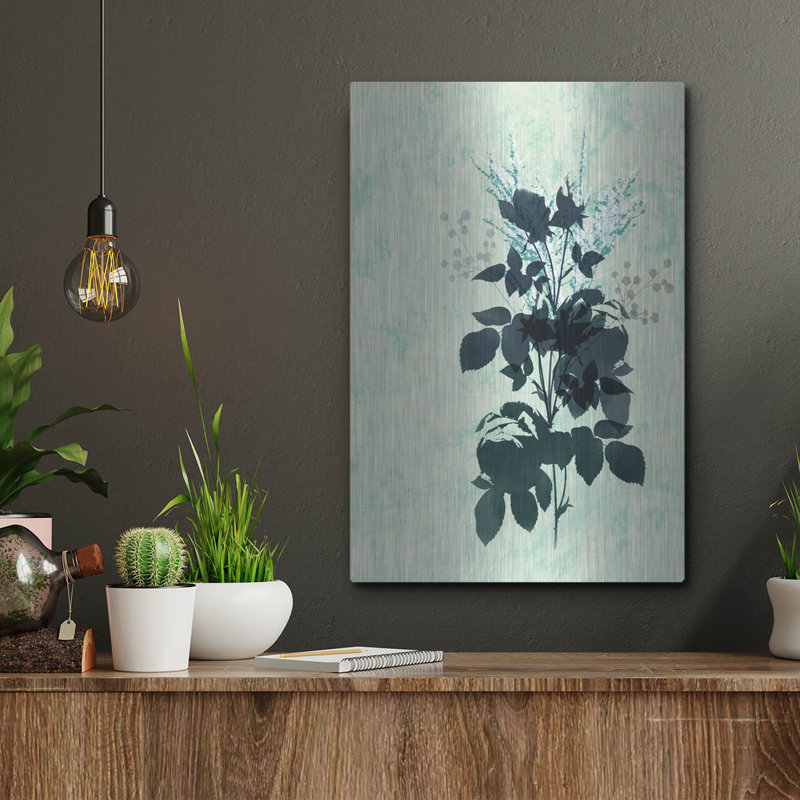 Art mural luxueux «Dry Blue Flowers» par Sabrina Balbuena, art mural en métal, H 16 po x l 12 po
