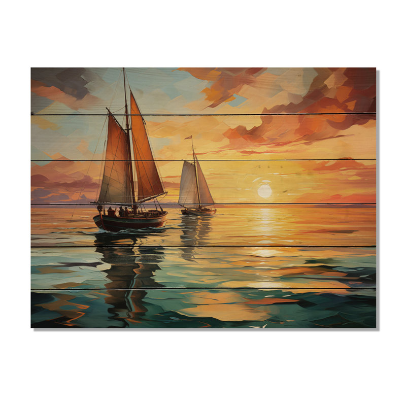 Minimalisme, voilier, rythme, sur bois, H 24 po x l 32 po x P 0,78 po