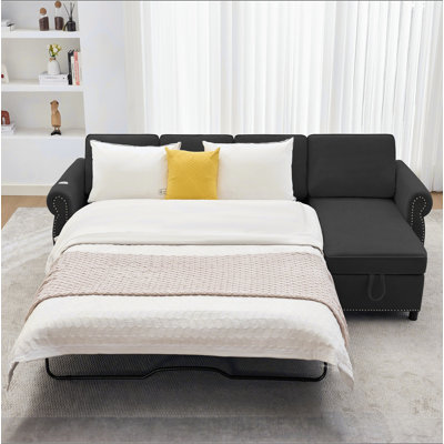 [Nouveauté] [Vidéo fournie] Canapé-lit escamotable de 106,5 po, canapé modulaire en L 4 places, canapé-lit 2 en 1, chargement sans fil, ports de chargement USB, matelas en mousse à mémoire de forme, espace de rangement, flanelle