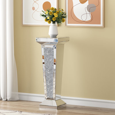 Abbottsford Tall Pedestal Mirrored Glass Top End Table