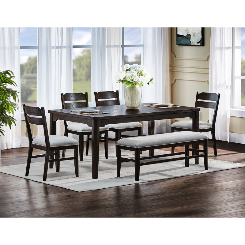 Dark Oak Finish 1Pc Gray Upholstery Bench For Dining Room, Contemporary Capability, 50 Inches Wide, 16 Deep, 19 High In Fashion,