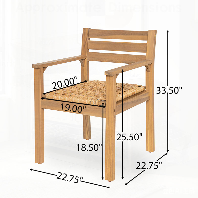 Ensemble de 2 chaises de salle à manger d'extérieur en bois d'acacia avec assises tressées – Fauteuils de patio rustiques et durables pour une assise confortable