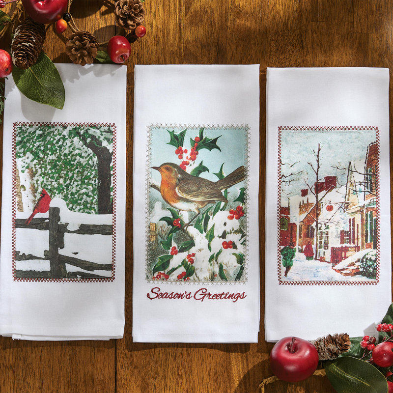  Bird On Fence Patch Dishtowel Set of 2,  Bird On Fence