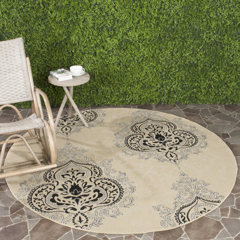 Davonia Performance Oriental Indoor/Outdoor Area Rug, Round 6'7"
