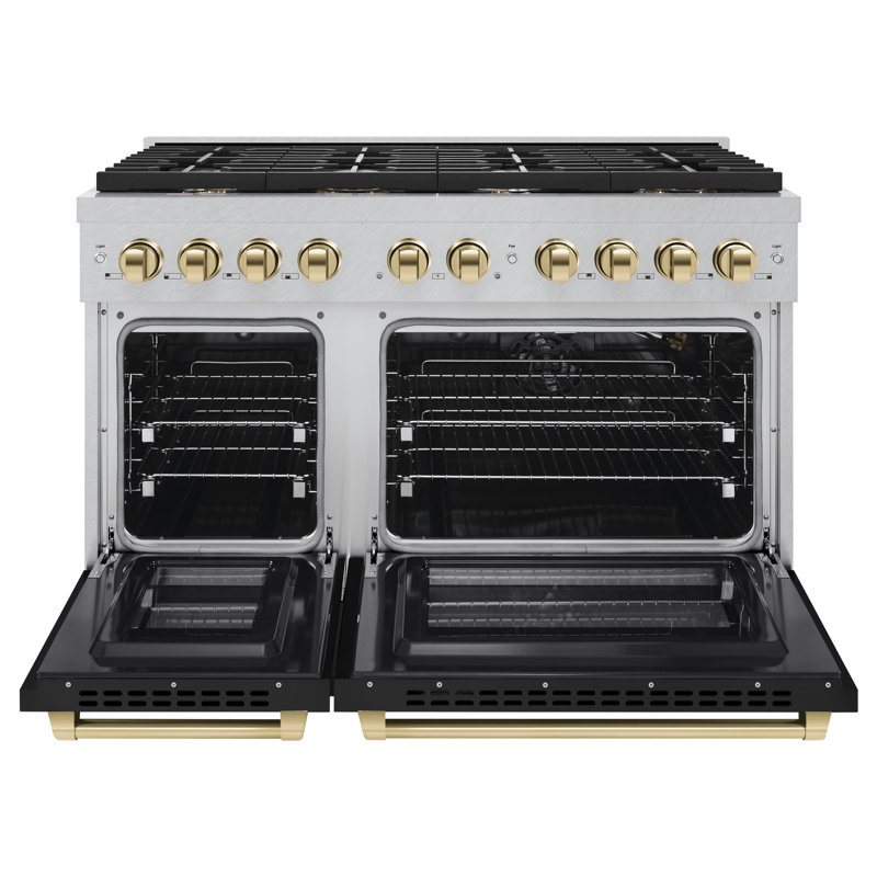 ZLINE Autograph DuraSnow® 48 in. Gas Range w/ Black Matte Doors and Bronze Accents, Polished Gold