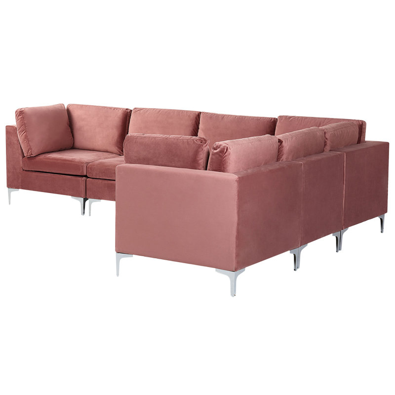Millings 6 Seater Velvet Corner Sofa , Pink, Left Hand Facing