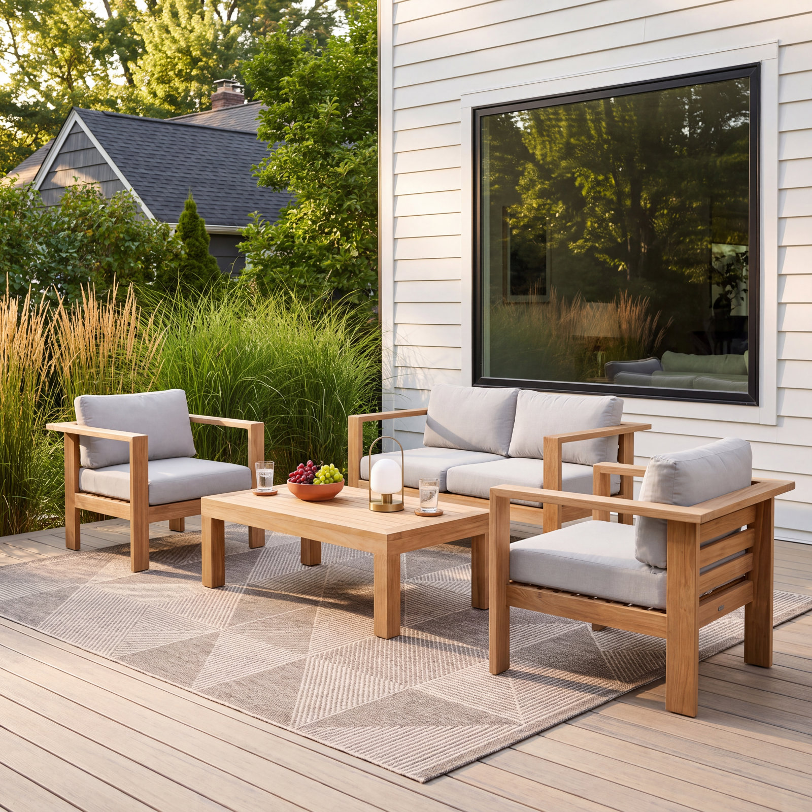 Sonoma 5-Person Sunbrella® Patio Seating Group, 4Pcs: Table, Loveseat, 2 Chairs, Cast Silver Sunbrella®