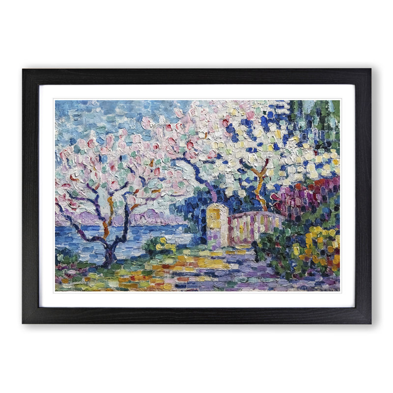 Blossoming Almond Trees by Paul Signac - Picture Frame Graphic Art, 48cm H x 65cm W x 2cm D, Black