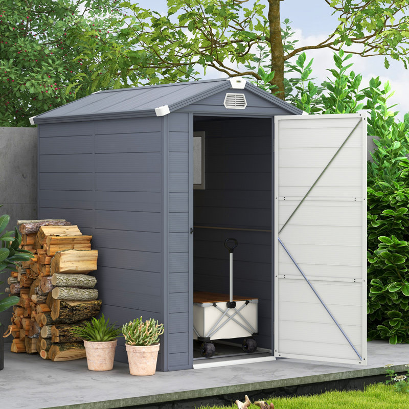 Bruyn 4 ft. W x 6 ft. D Aluminium/Polypropylene Plastic Steep Slope Garden Shed