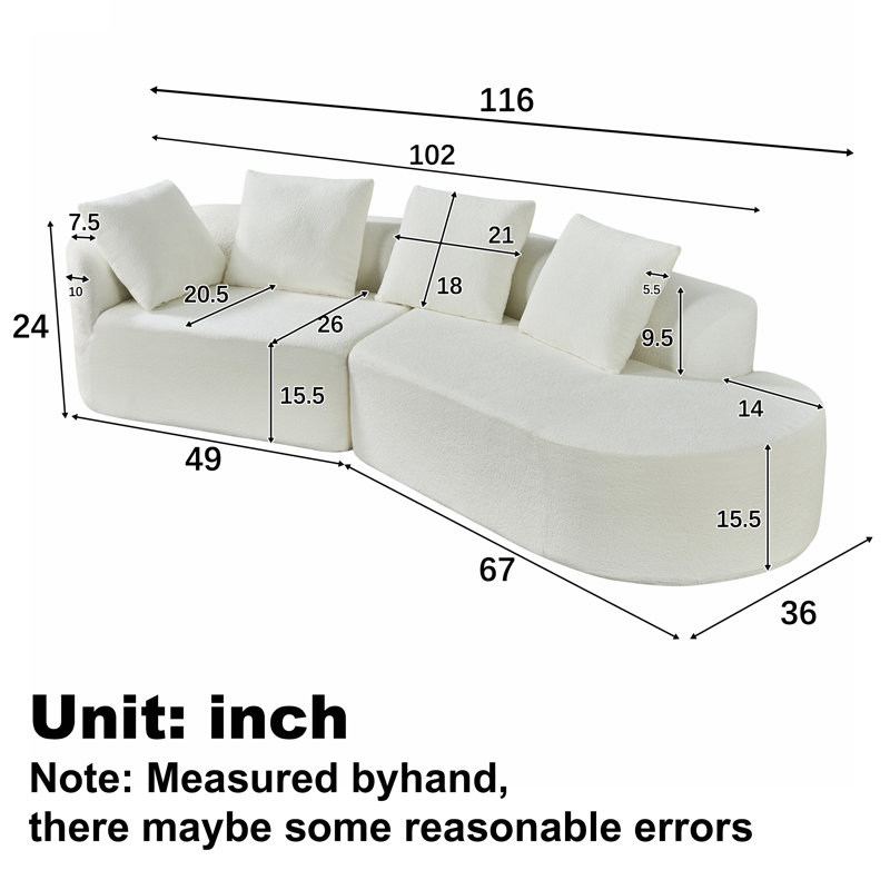 Canapé modulaire courbé de 116 po, 3, Beige