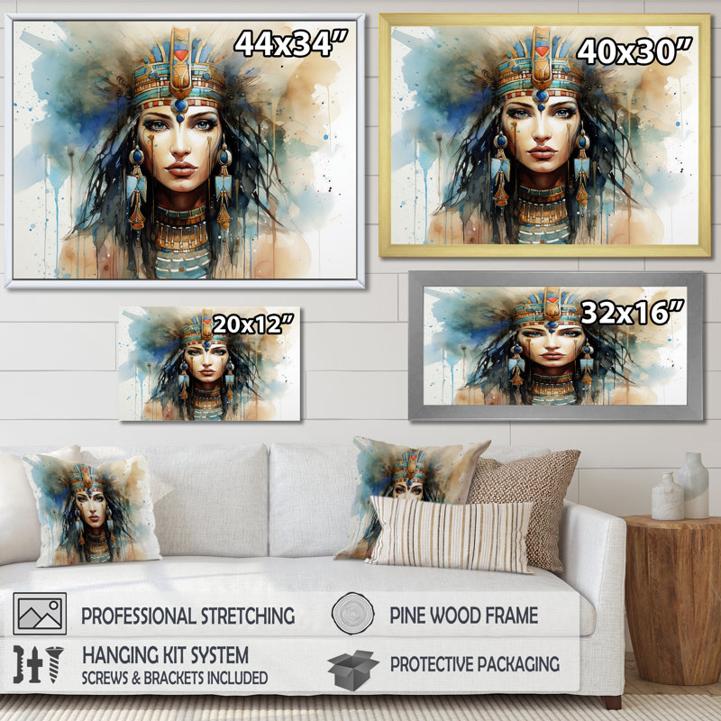 Or et bleu, pharaon égyptien, beauté V - Égypte, art mural, Cadre de coin argenté fermé, H 24 po x l 32 po x P 1 po