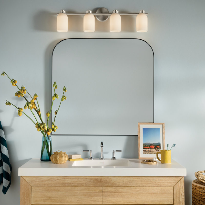 31" 4-Light Vanity Light with White Opal Glass, Brushed Nickel
