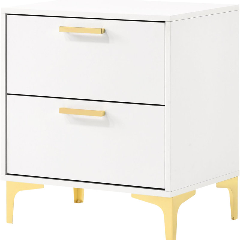2 tables de chevet rectangulaires blanches et dorées - option de rangement pour chambre à coucher, style, joints avec 2 tiroirs de rangement spacieux, style