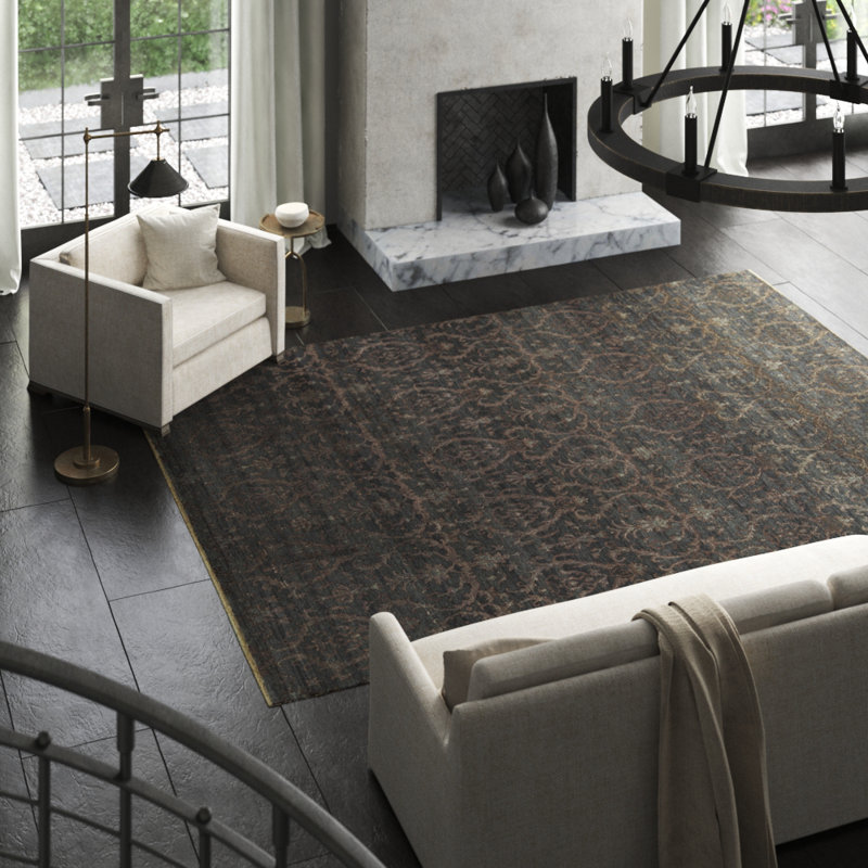 Cotton Abstract Area Rug in Dark Gray