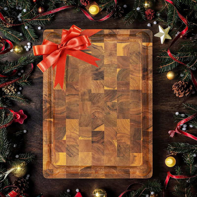 Versatile End Grain Acacia Cutting Board, 18" L x 24" W 