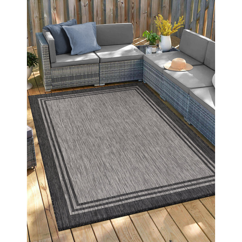 BEVERLY RUG Modern Bordered Silver Grey Washable Indoor Outdoor Rug ...