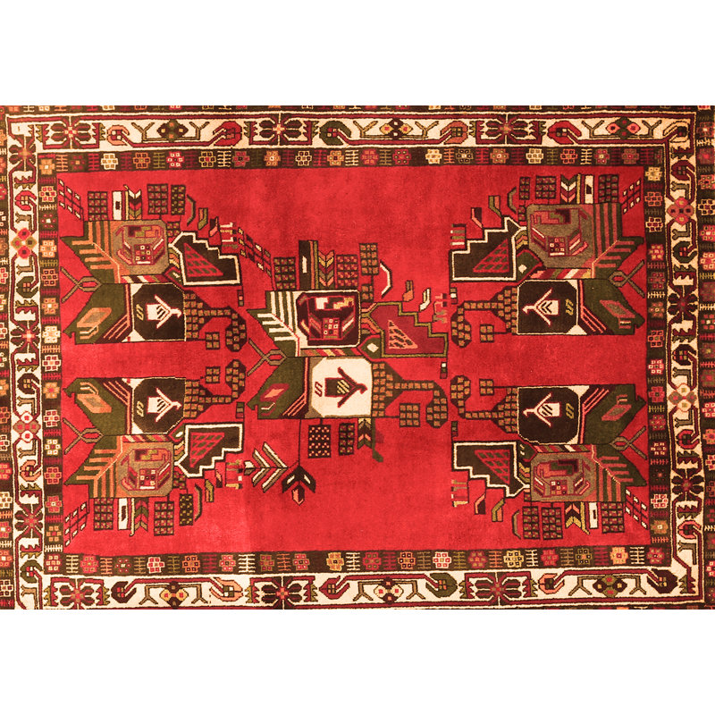 Fima Moroccan Machine Made Power Loom Rectangle 7' x 9' Wool/Polyester Area Rug in Orange/Green