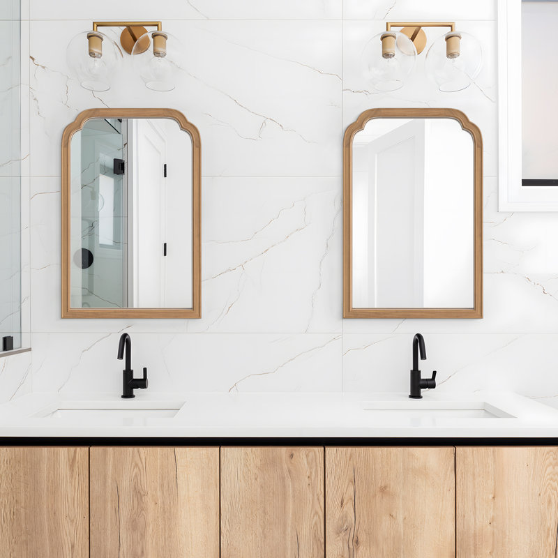 Miroir mural en bois massif pour salle de bain ou chambre à coucher, 30 po x 20 po, Miel profond