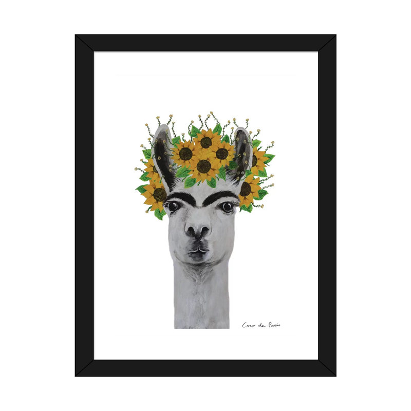 Frida Kahlo Llama par Coco de Paris - reproduction d'art, Papier encadré noir, Blanc, H 32 po x l 24 po x P 1 po
