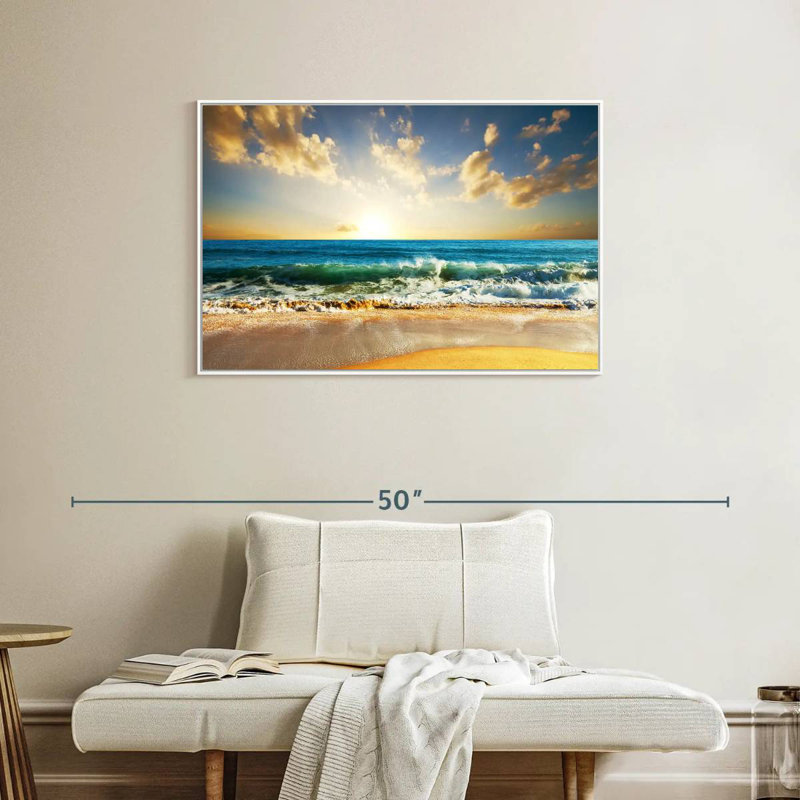 Coucher de soleil sur l'océan, Cadre flottant blanc, 37 po x 25 po