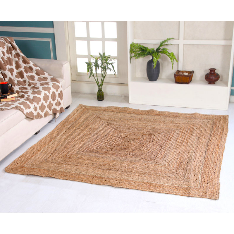 Gemini Hand Braided Beige Jute Rug, Square 120cm