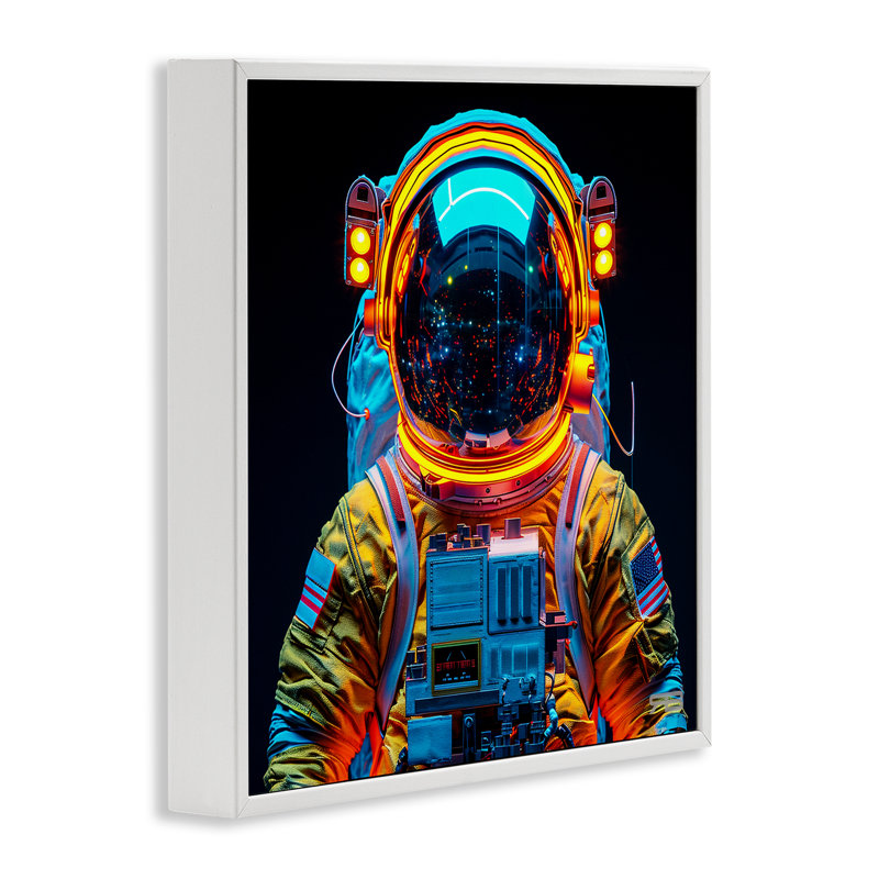 Astronaute avec casque réfléchissant, estampe numérique de RB, Giclée encadrée blanc bord de mer, H 12 po x l 12 po