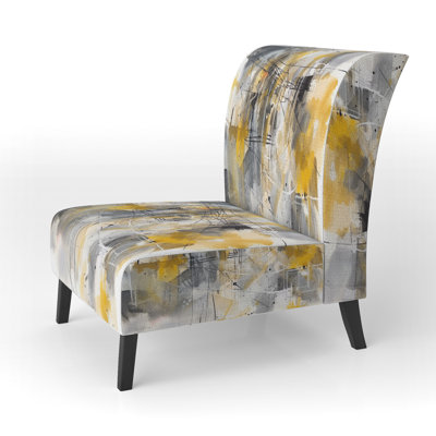 Yellow and Grey Beyond The Canvas I - Fauteuil crapaud contemporain recouvert de velours, fauteuil d'appoint abstrait moderne