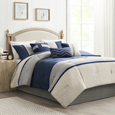 Blue King 7 Piece Comforter - Faux Suede, Choice , Machine Washable