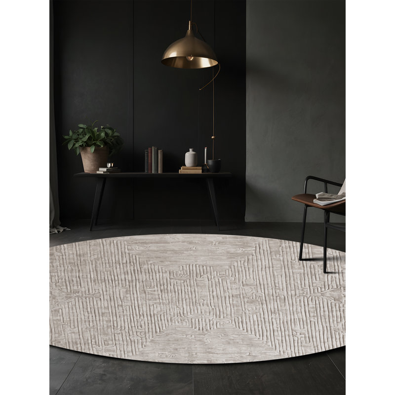 Machine Washable Gray Area Rug, Round 4'