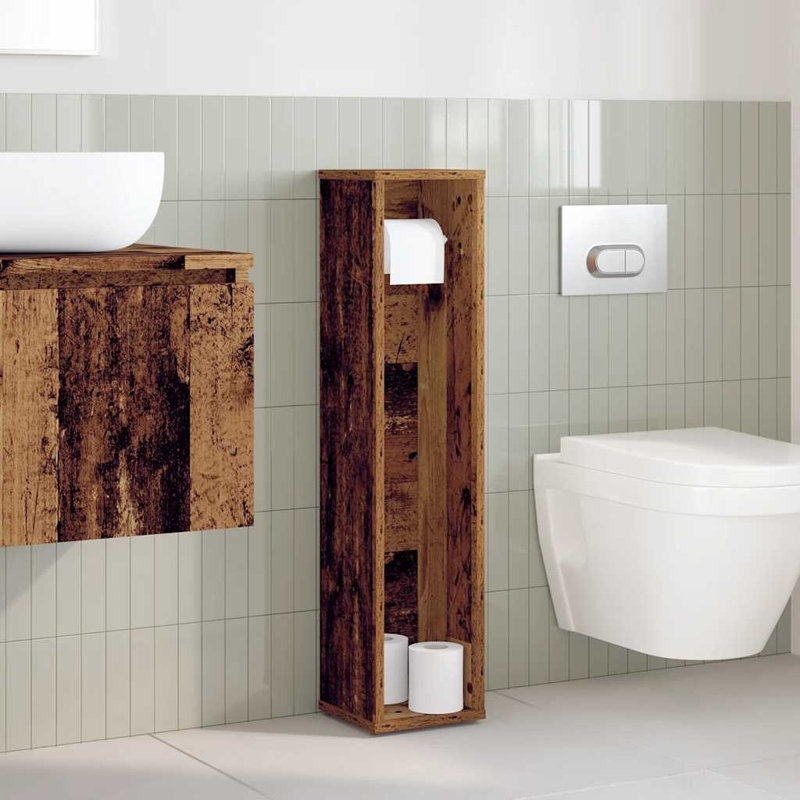 Bathroom Cabinet With Roll Holder 20.5X20x90 Cm, Old Wood
