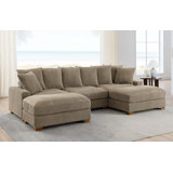 5-Pieces Corduroy Sectional With Wooden Legs And Headrests