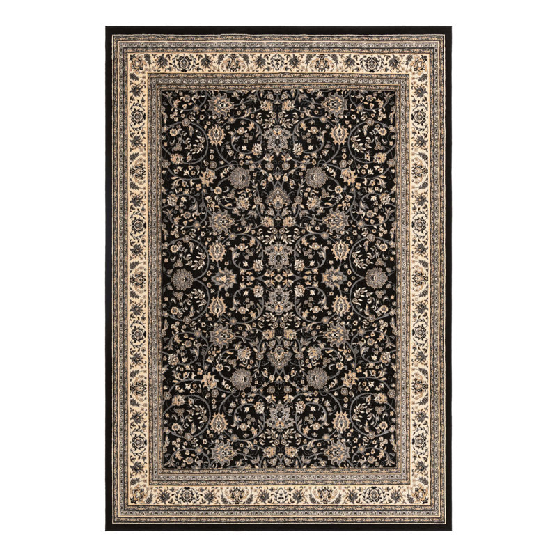 Tapis noir à motif floral Hanan, Black, Rectangle 10' x 14'1"
