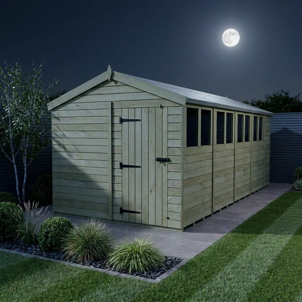 Total Sheds 8ft x 19ft Apex Garden Shed - Single Door - With Windows - Pressure Treated Timber - UK Manufactured