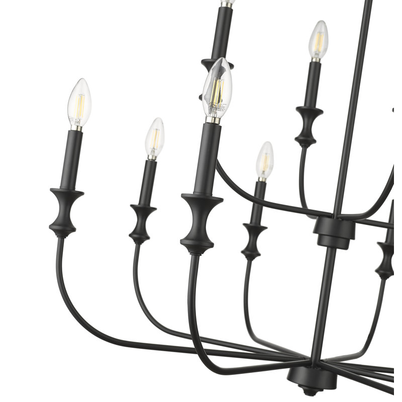 12 Light 33.9 In. Matte Black Chandelier, Noir mat