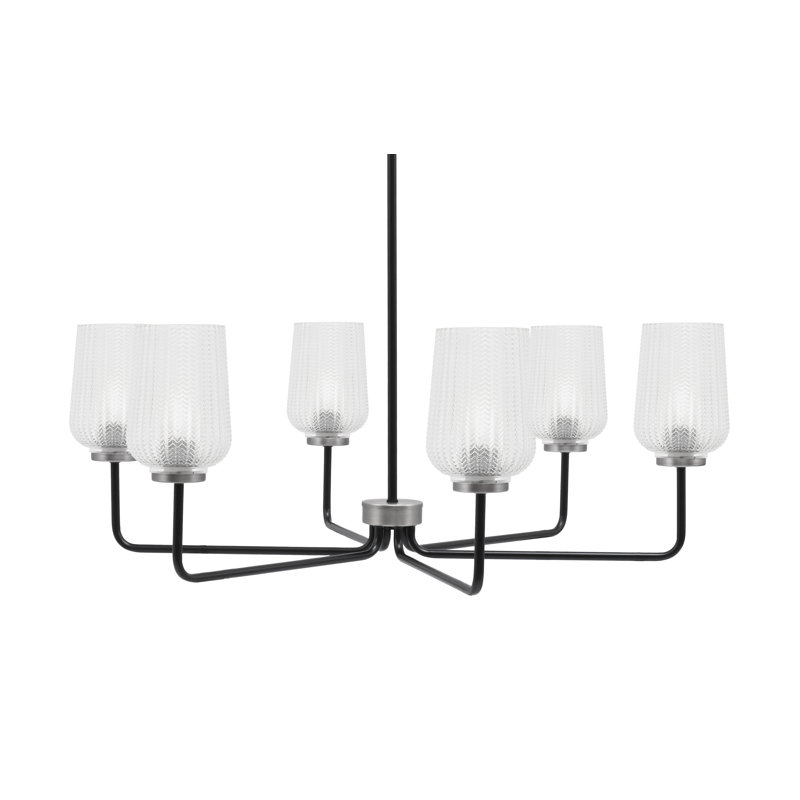 Lustre 6 lumières Amarmula, noir mat et finition graphite, verre texturé transparent de 5 po, Clair, Noir / nickel