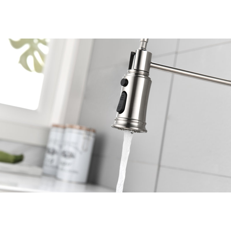 Brushed Nickel Kitchen Faucets, Pull Down , 360 Rotating Nozzle, Stainless Steel For Efficient Water Use Commercial Grade Faucets With Pull-Down Steel, Nickel, Stylish Appearance