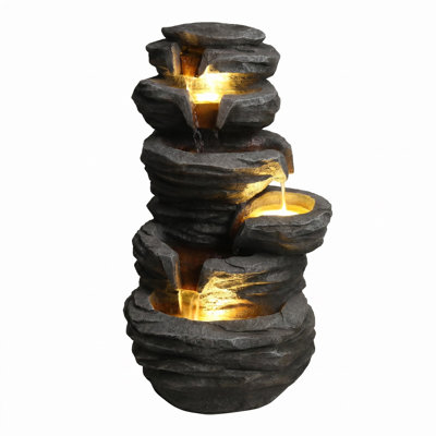 Fontaine de cascade d'extérieur empilable avec lumières DEL et cascade d'eau en résine pour patio