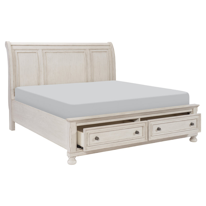 Lit avec rangement Caiden, Blanc brossé au métal, Grand