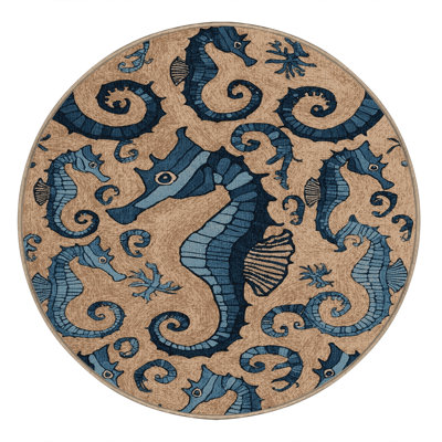 Washable Seahorse Family Coastal Area Rug