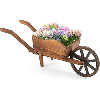Boîte à fleurs en bois, jardinière avec roues de chariot, panier de fleurs pour balcon de jardin, jardinière décorative, fleurs, herbes, légumes pour un décor intérieur extérieur, brun (rustique)