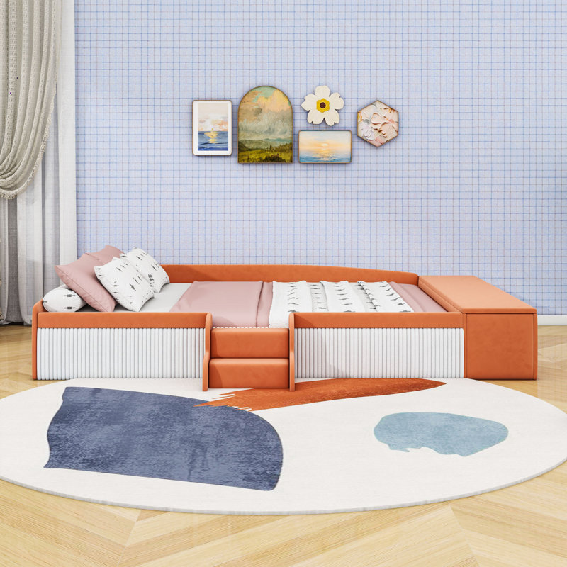Upholstered Daybed with Gas Lift Storage Ottoman, Queen, Brown White