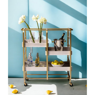 Gold & White Storage Cart With 3 Removable Adjustable Trays Serving And Construction
