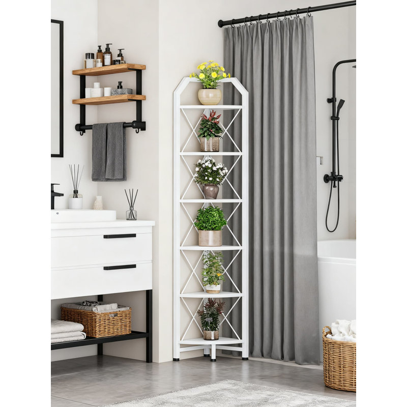 6-Tier Corner Shelf, Industrial Bookcase With 6 Spacious Shelves, 71.2 Inch Tall Display Storage Stand For Living Room, Bedroom, Home Office, Kitchen Pantry Organization